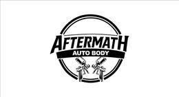 Aftermath Auto Body logo in black and white with a stylized car outline and spray gun design