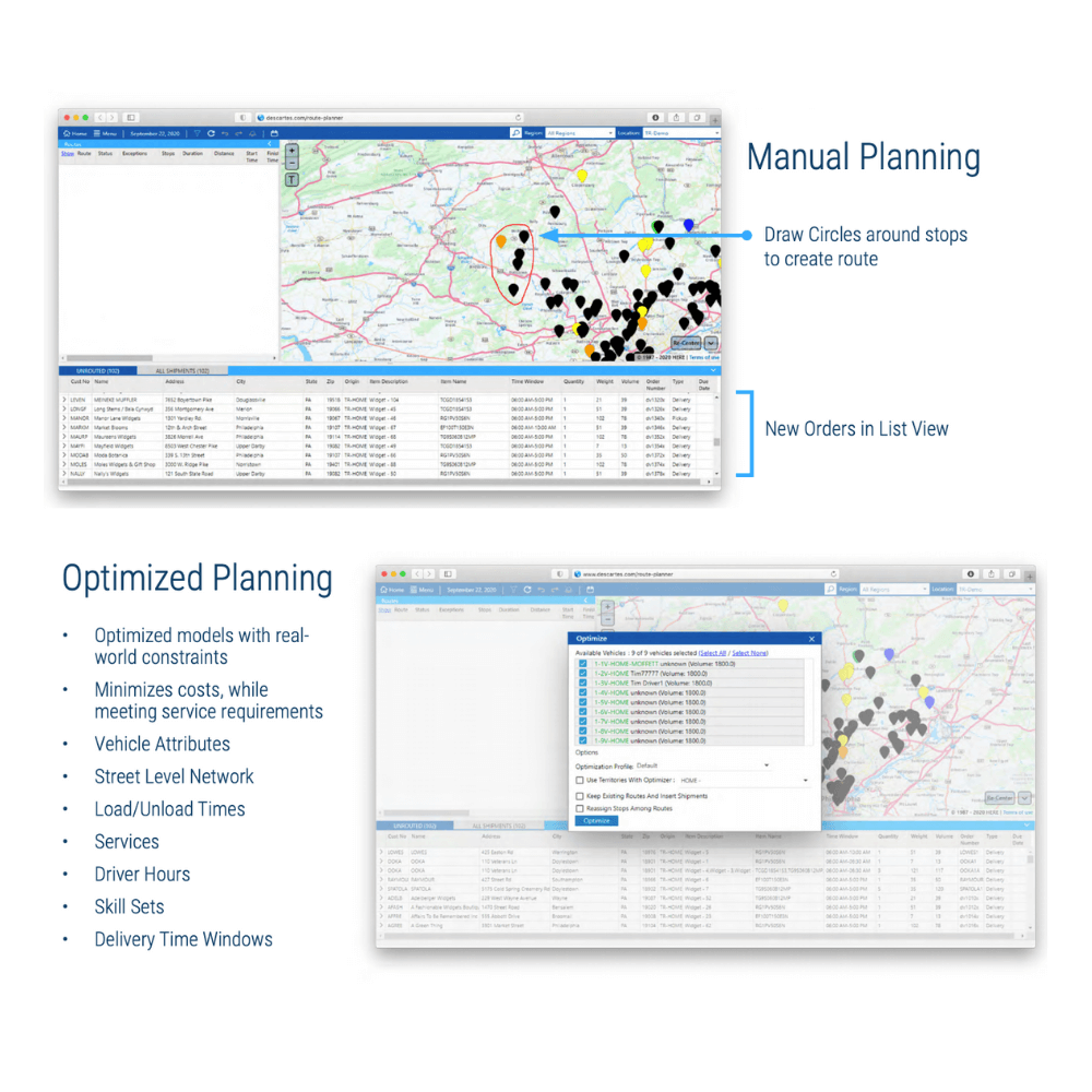 Manual Planning & Optimized Planning Preview Descartes