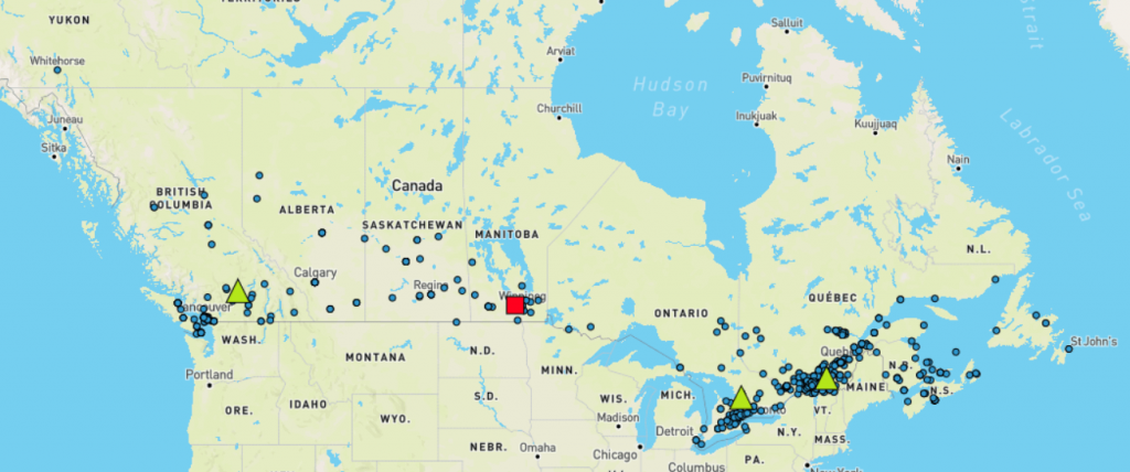 Distribution sites and customers_Canada, représentation des noeuds, optimisation logistique