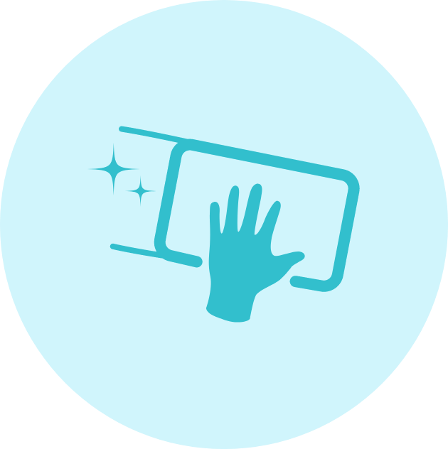 Hand cleaning a screen, with sparkle effects.