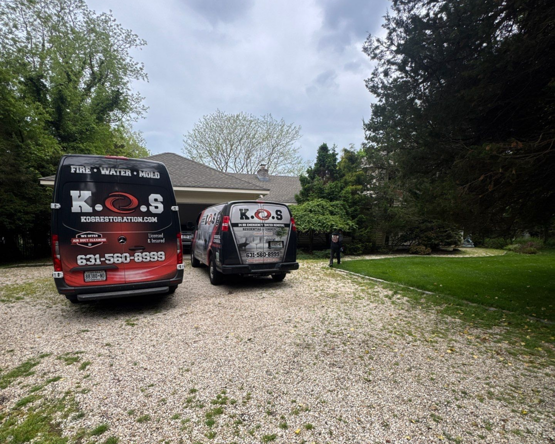K.O.S. responding to an emergency water damage restoration call at a home in Westhampon NY