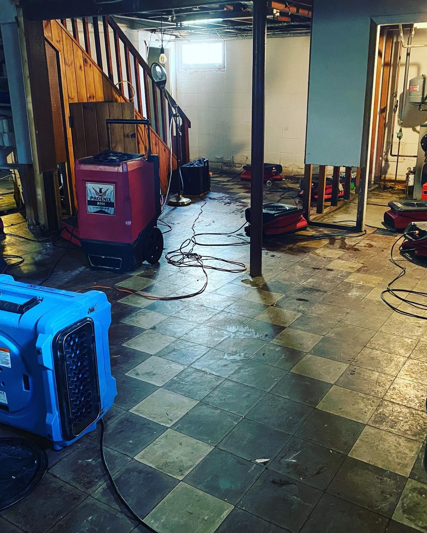 basement flood drying at a home on Long Island
