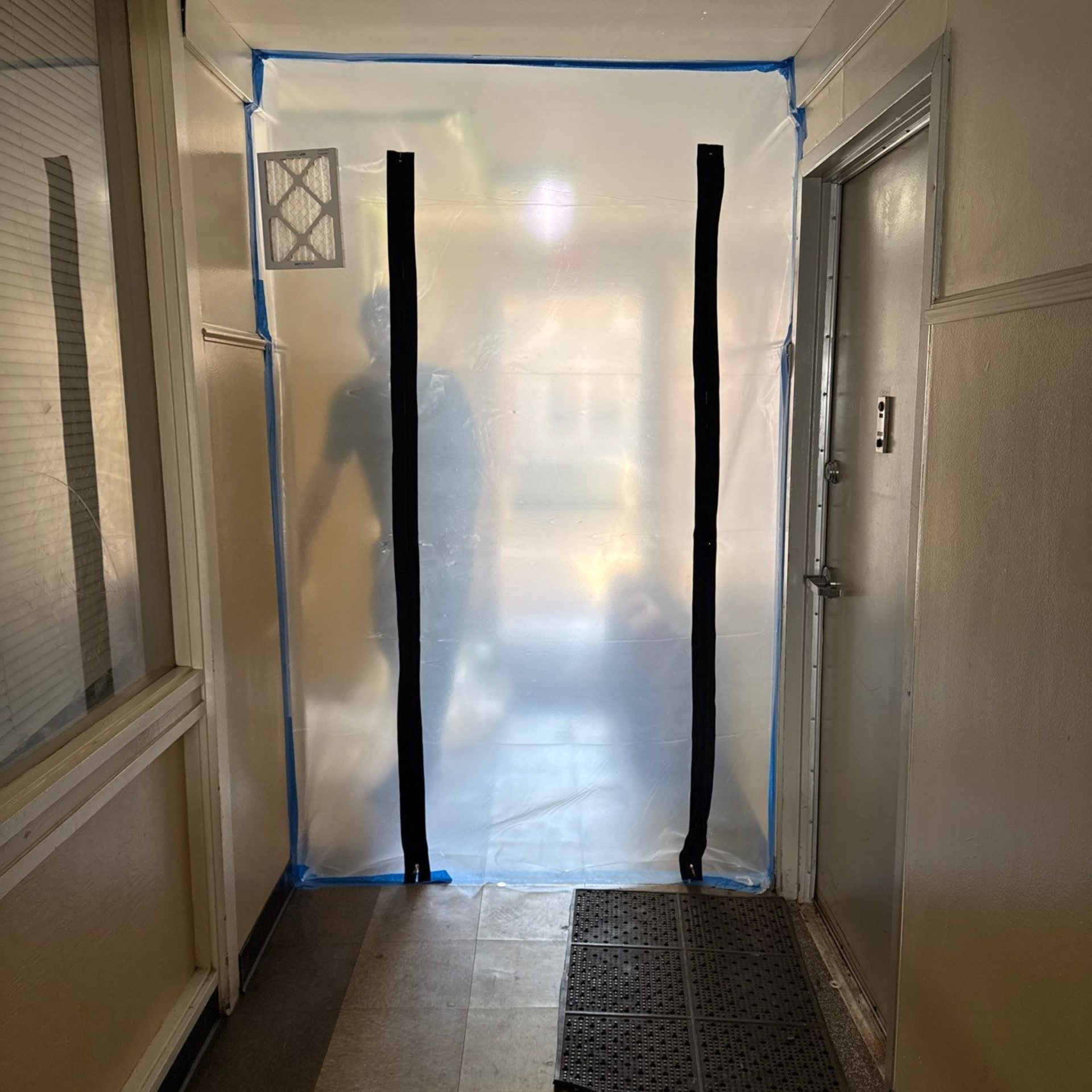 Containment area during water damage restoration in Huntington Station, NY