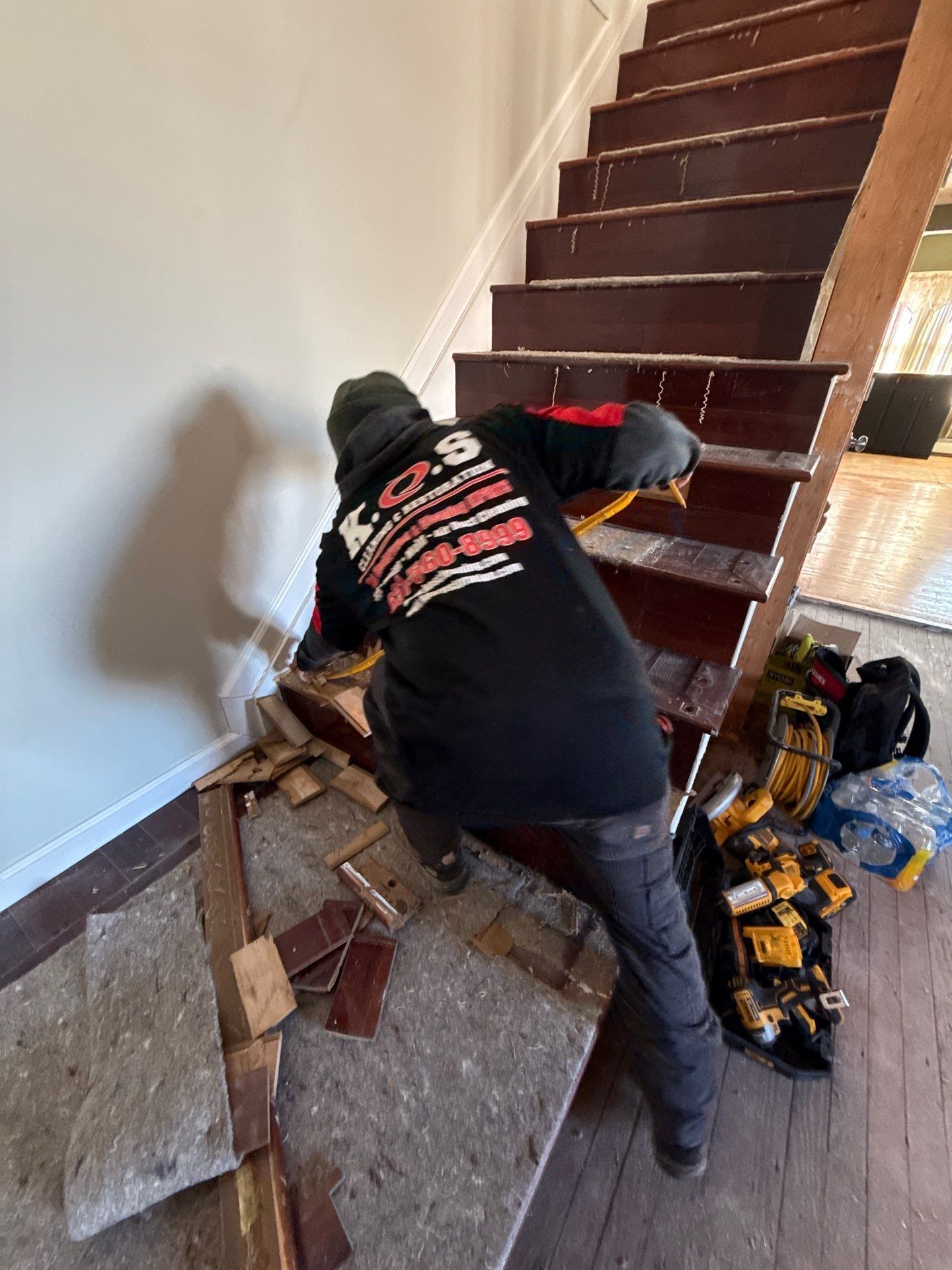 Removing damaged building materials at a home  in Patchogue NY