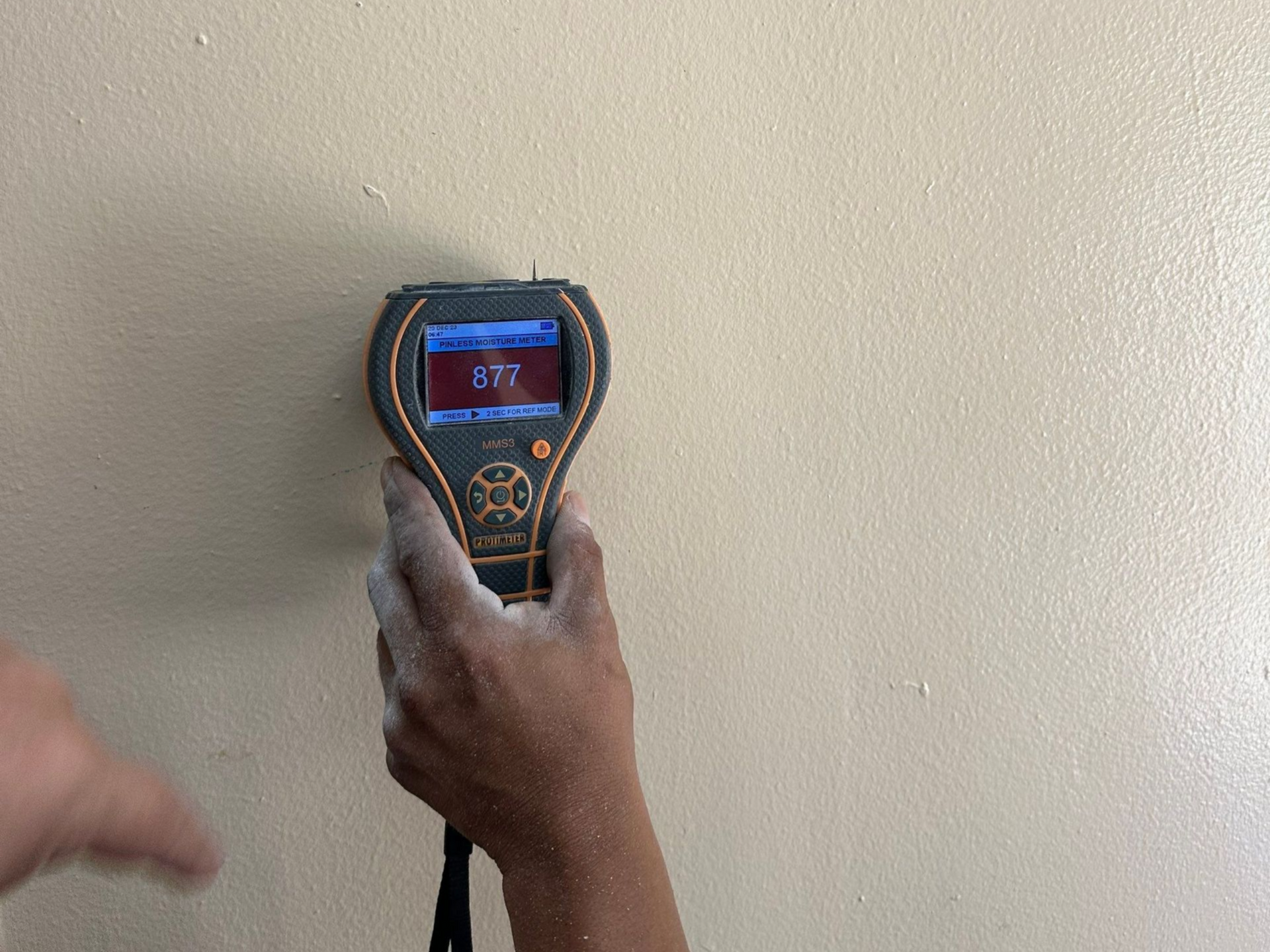 Moisture reading at a home with water damage on Long Island