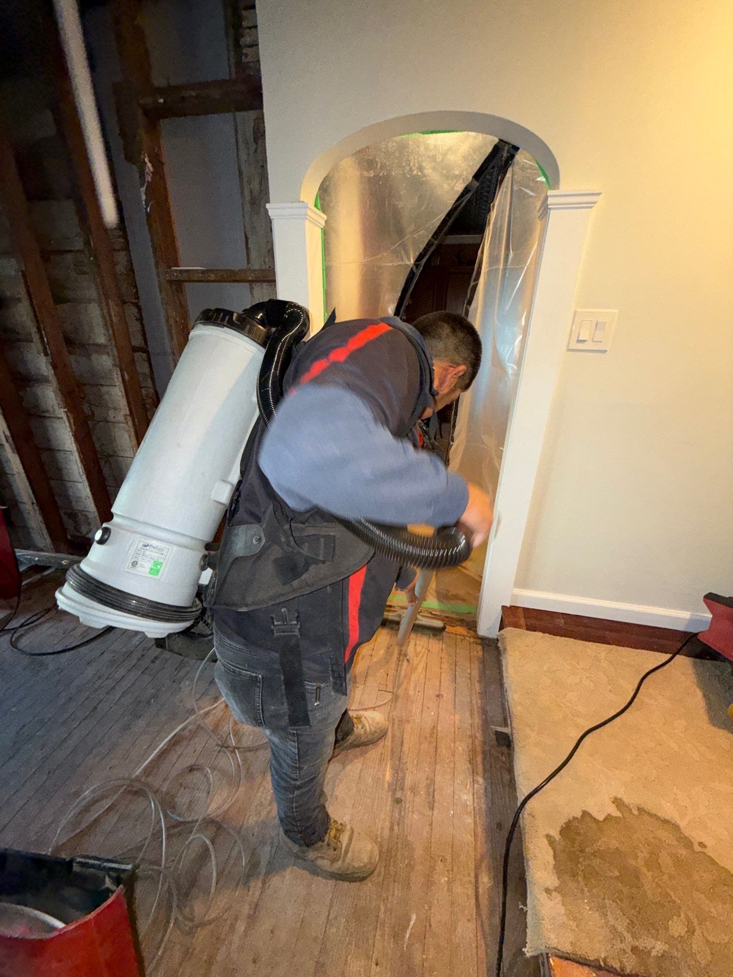 HEPA vacuuming during water damage restoration at a home  in Patchogue NY