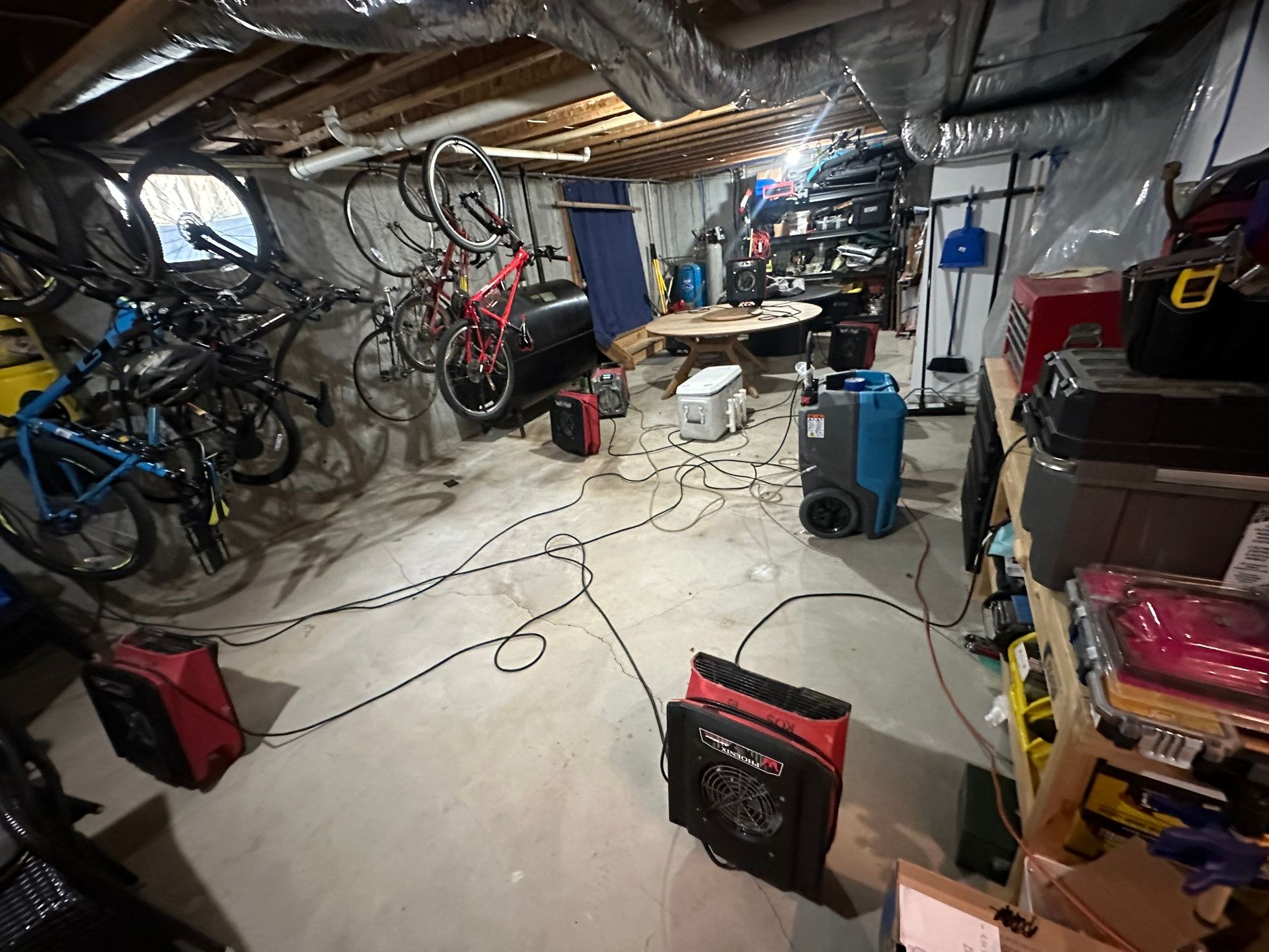water damage restoration drying equipment at a home on Long Island