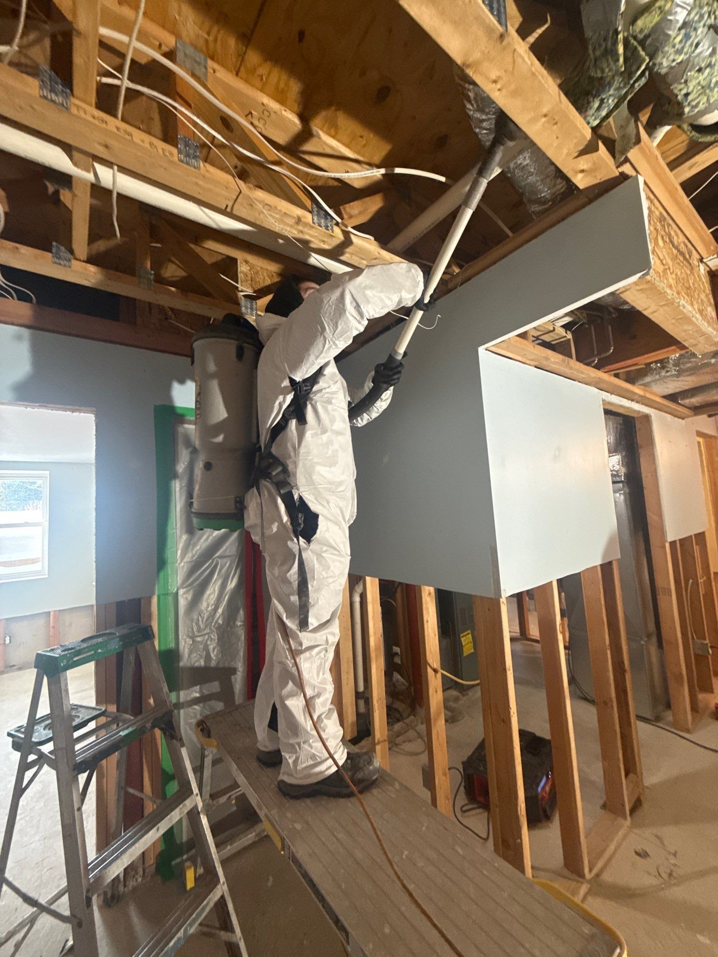 HEPA vacuuming of mold in basement at home in Westhampton NY