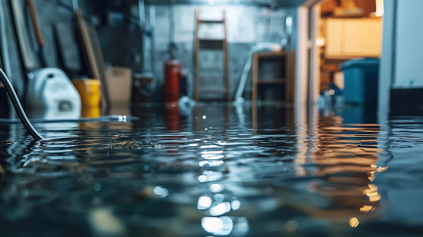 Basement water damage caused by heavy rain in a Long Island home. K.O.S. Restoration