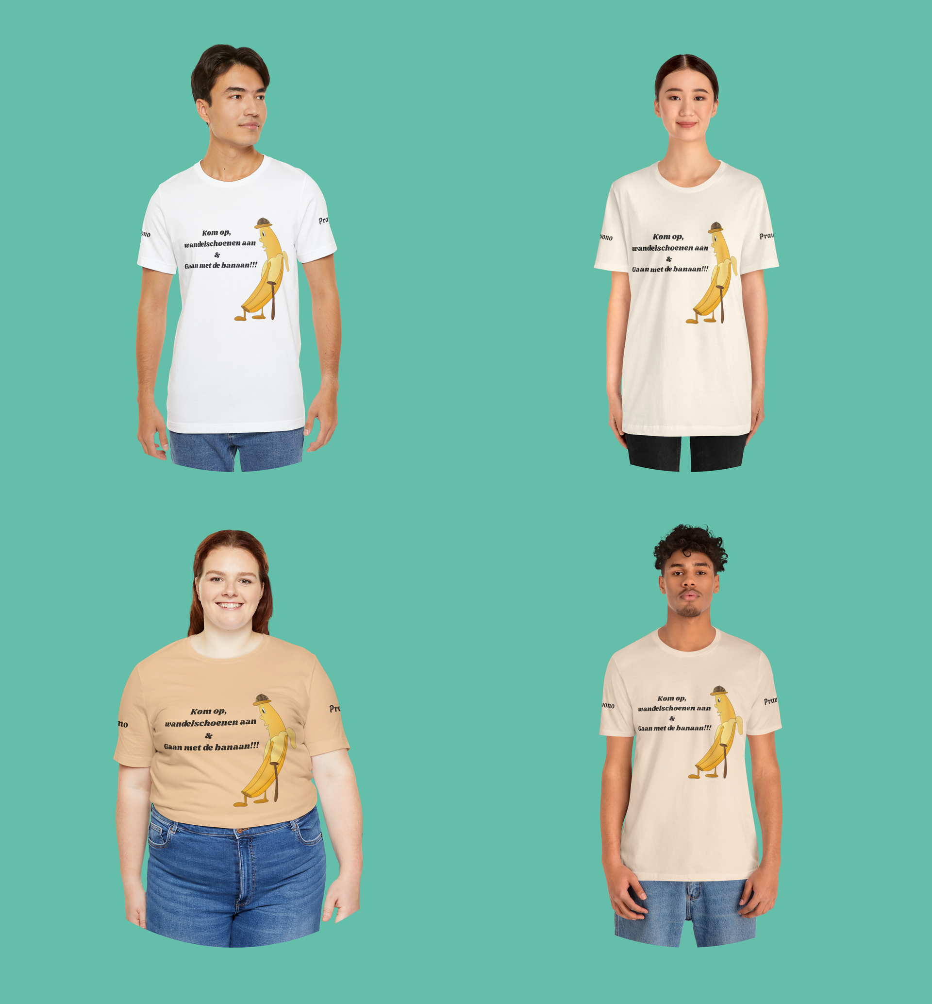 Lichte kleuren Unisex Wandel T shirt Banaan- Gaan met de banaan!