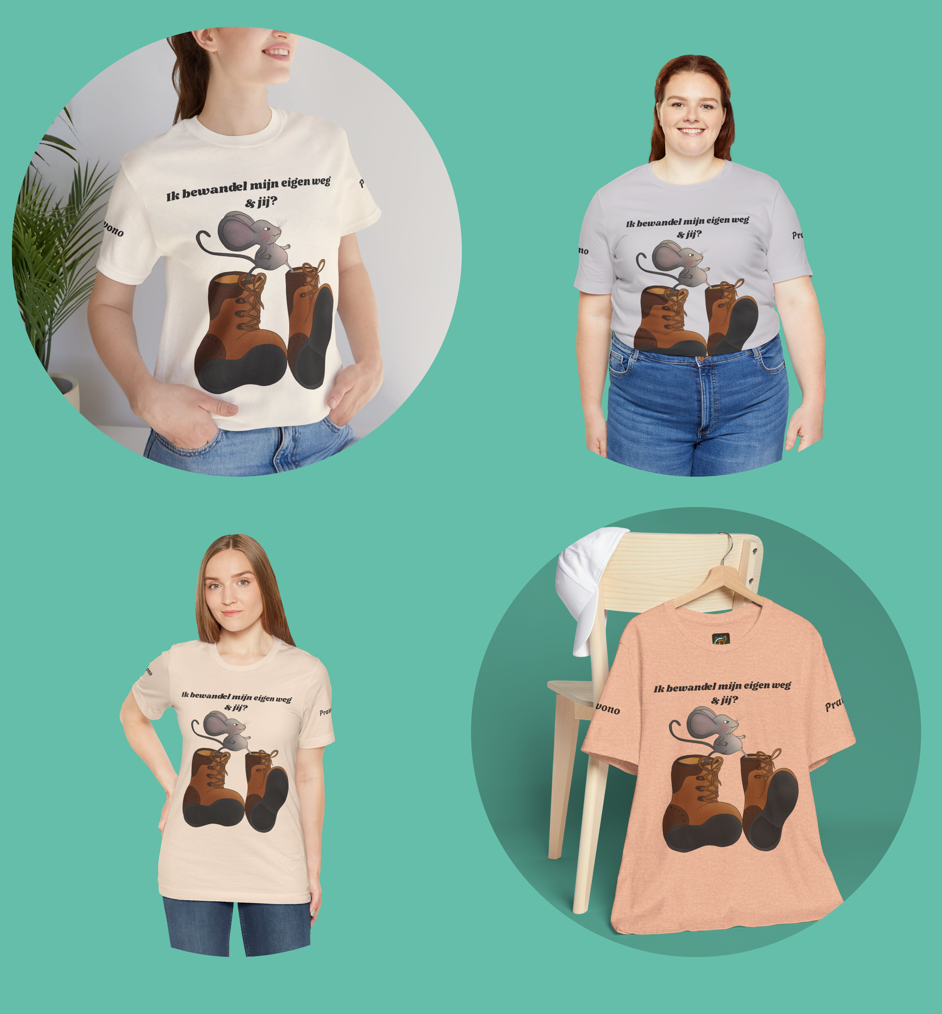 Unisex Wandel T shirt - Muis die zijn eigen weg bewandeld! lichte kleur!