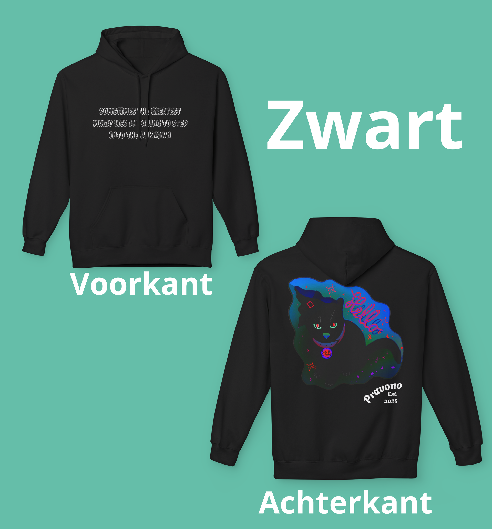 De magische kat hoody 02: een cozy stijl voor avontuurlijke zielen.
