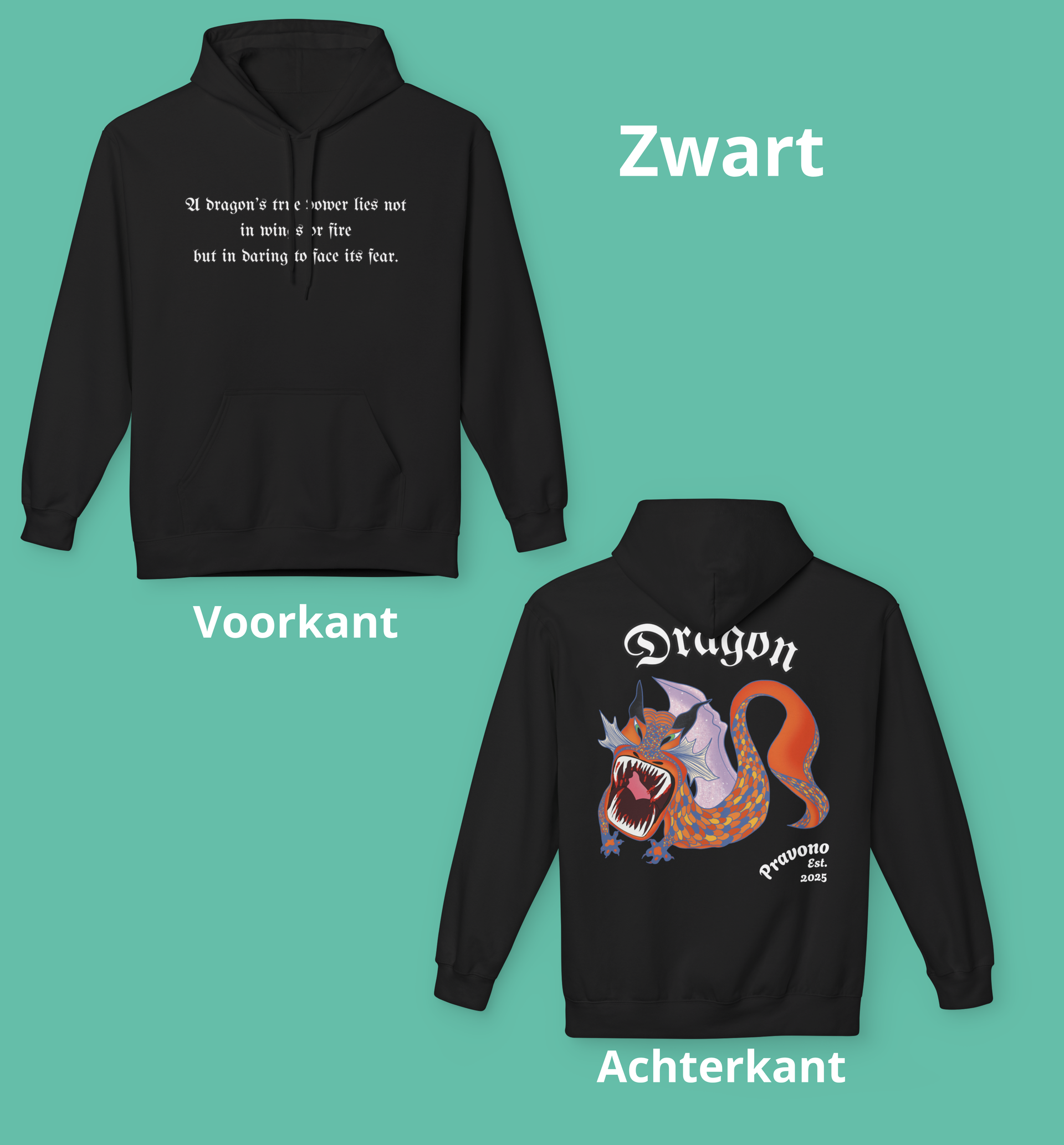 Fantasy Draak Hoodie met krachtige drakenquote