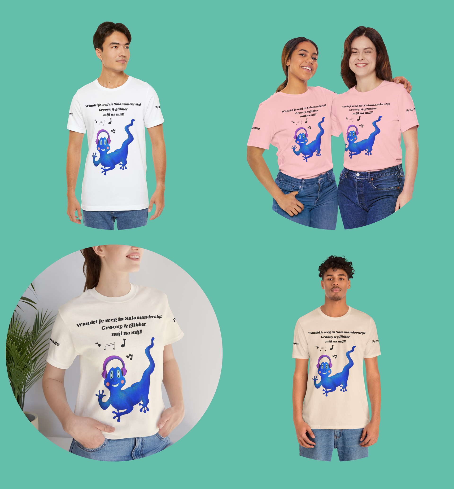Unisex T-Shirt met Coole Salamander die Muziek Luistert – Comfortabel Graphic Tee,lichte kleuren