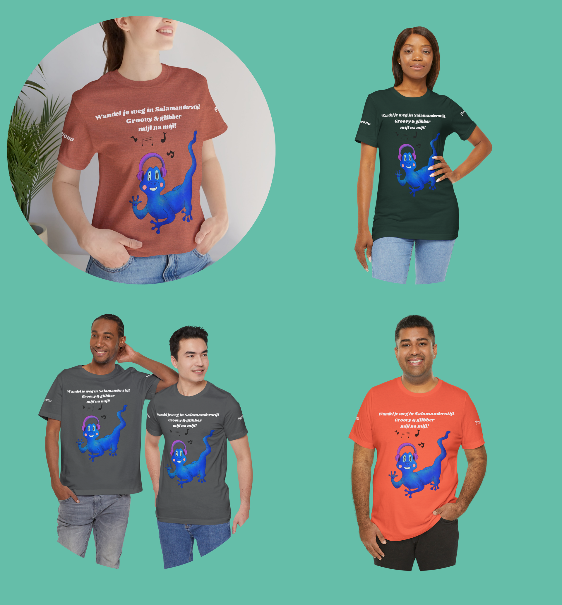 Unisex T-Shirt met Coole Salamander die Muziek Luistert – Comfortabel Graphic Tee Kleur