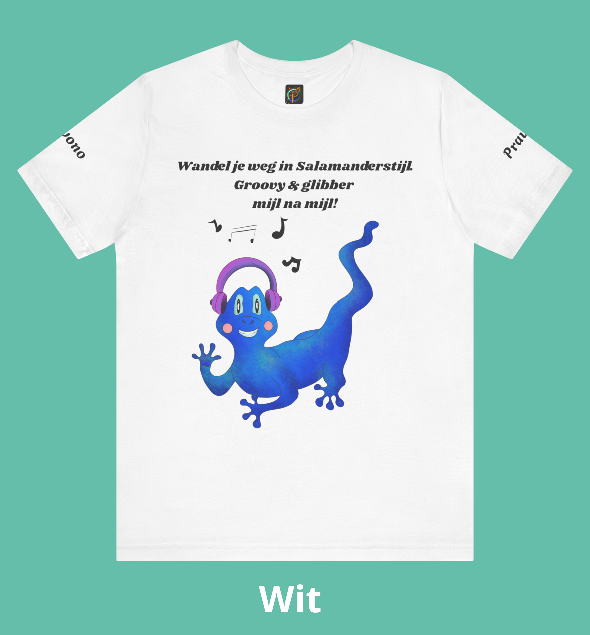 Unisex T-Shirt met Coole Salamander die Muziek Luistert – Comfortabel Graphic Tee,lichte kleuren