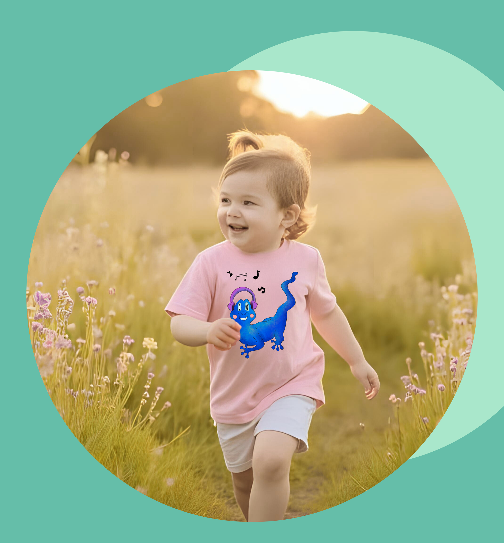 Schattig Baby T-shirt van Biologisch Katoen met Muzikale Gecko Print