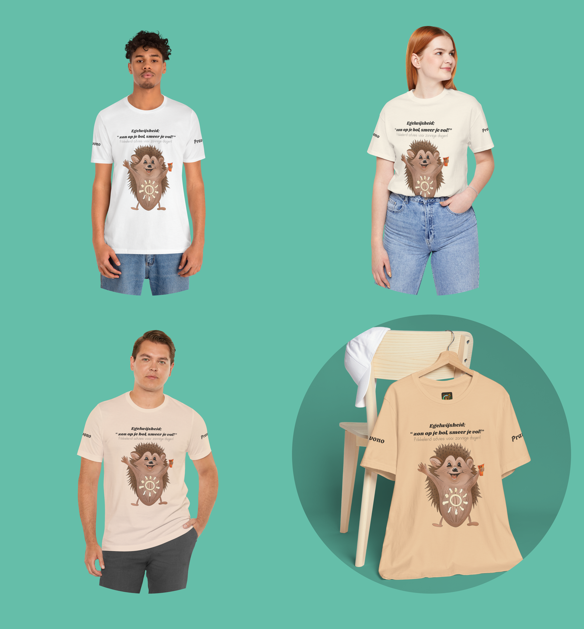 Unisex Egel Zomer-Wandel-Tshirt met zonnebrand lichte kleuren