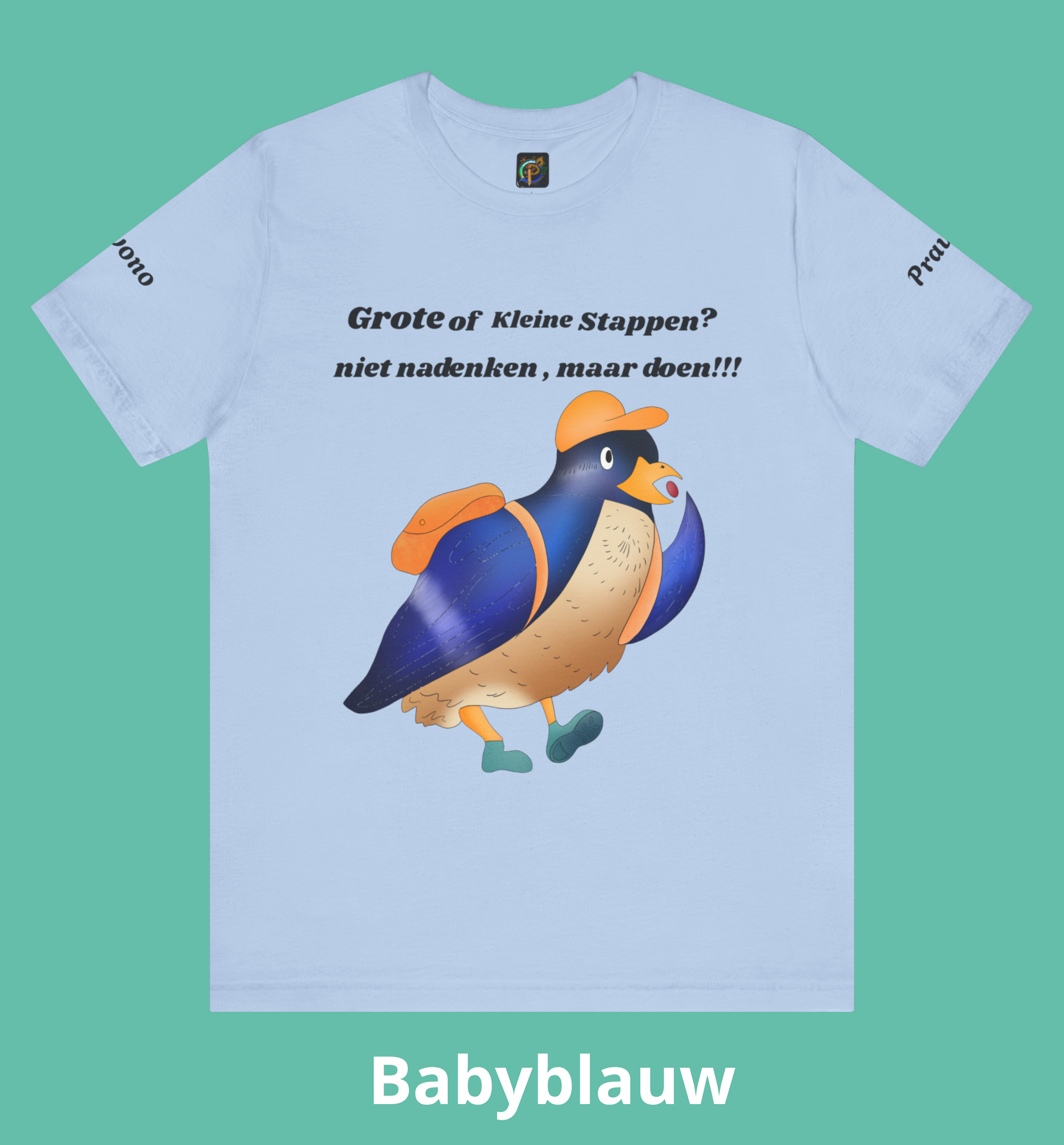 Lichte kleuren Unisex Wandel T shirt met speelse originele grafische snoepende vogel.