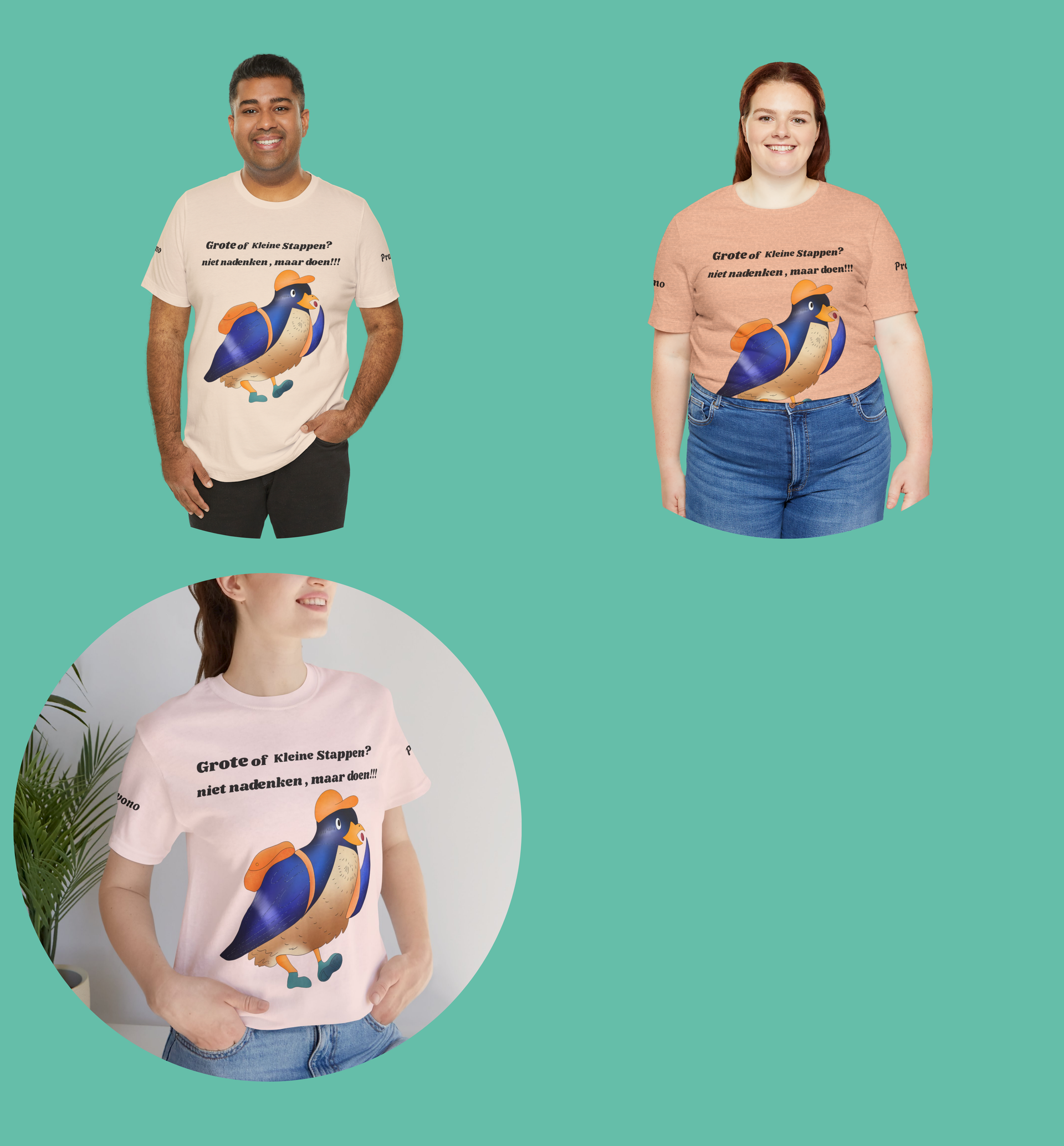 Lichte kleuren Unisex Wandel T shirt met speelse originele grafische snoepende vogel.