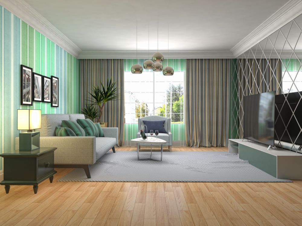 A Living Room With a Couch, Chair, Table and Television — Suncoast Kitchens In Tanawha, QLD