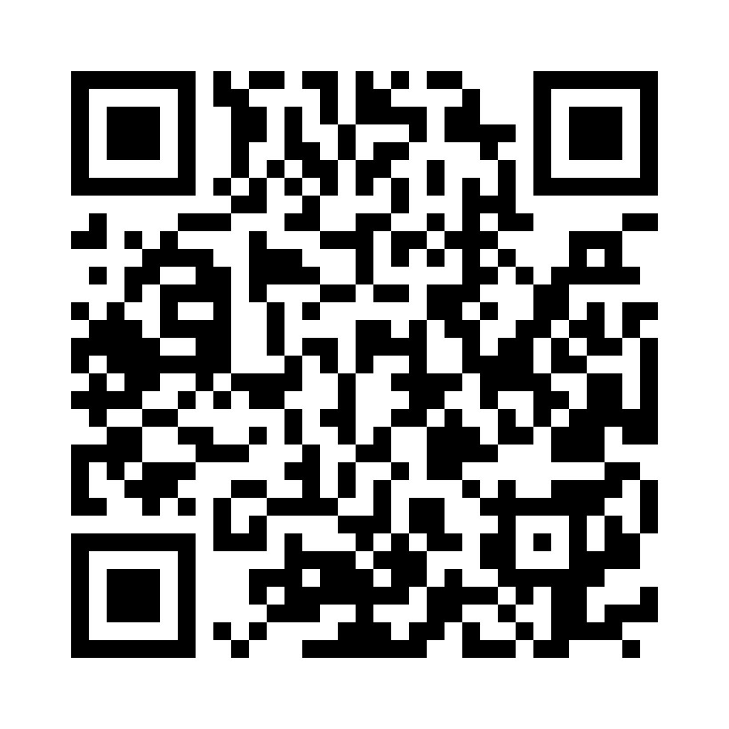 QR code: black and white square with complex pattern, used to encode information.
