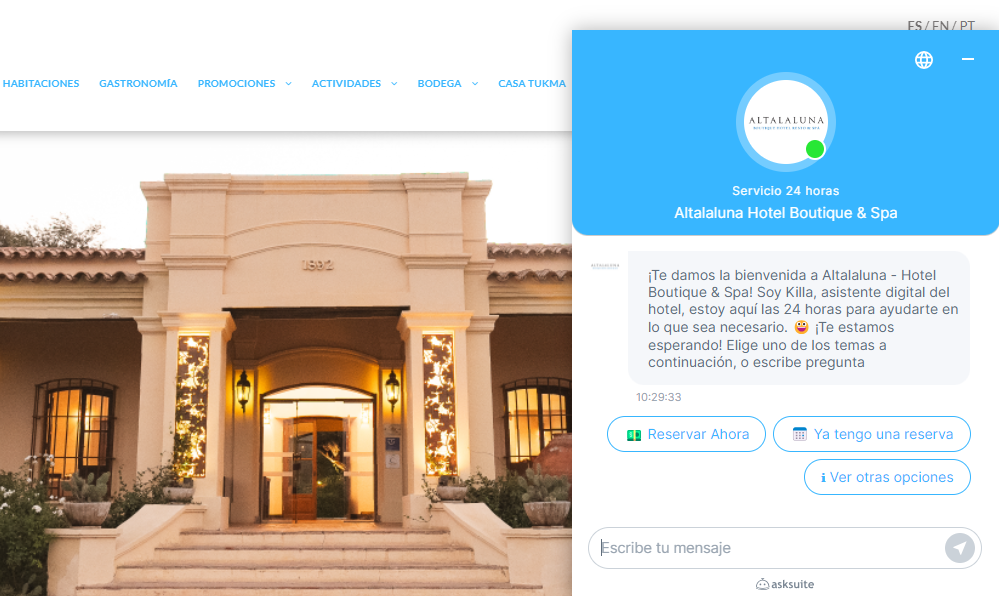 Sitio web con un chatbot que resuelve consultas de los hoteles