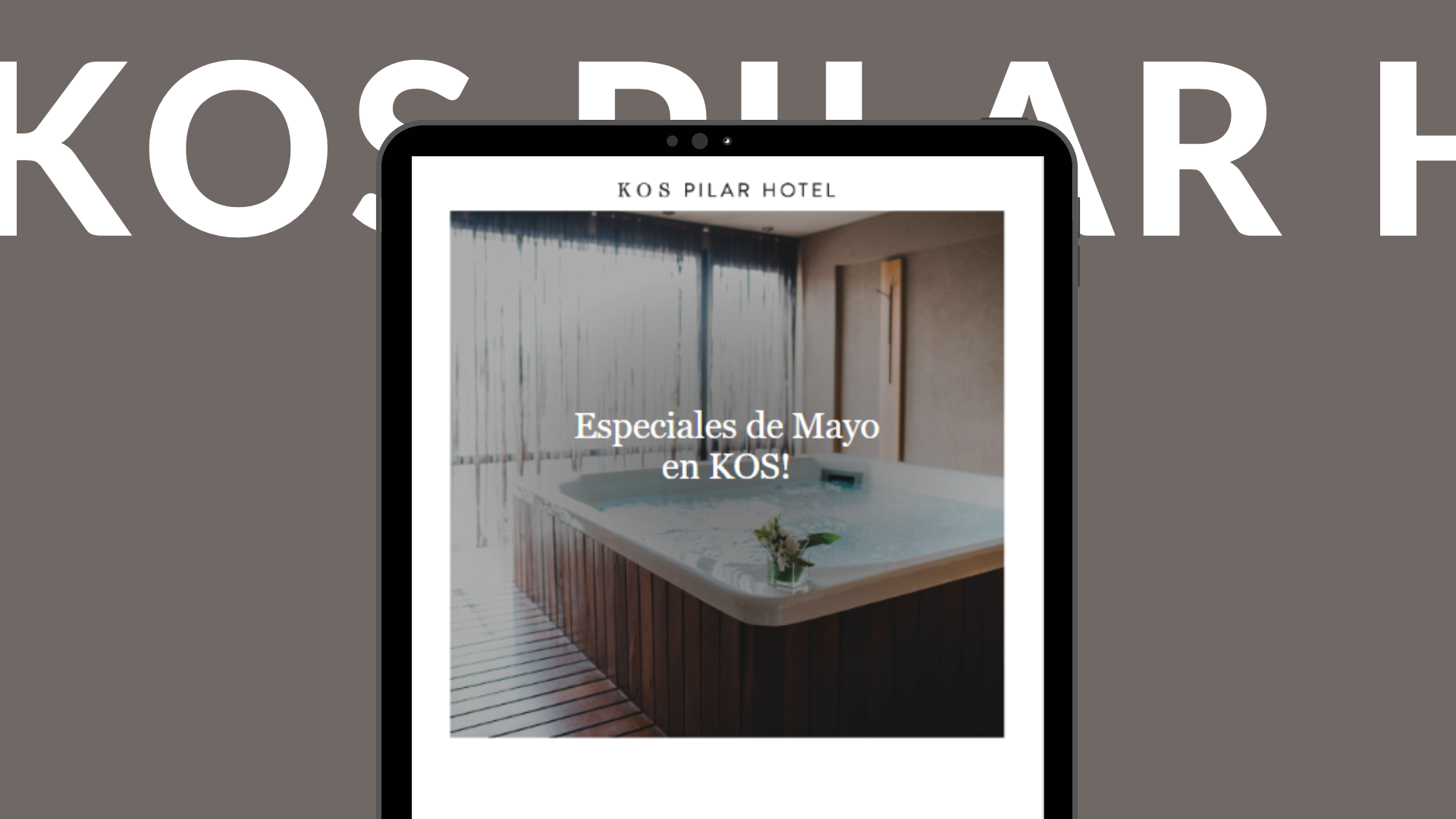 Una tableta con una imagen de un jacuzzi en la pantalla.