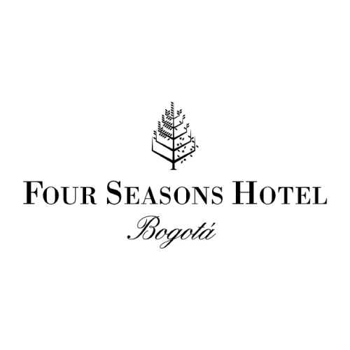 El logotipo del hotel Four Seasons es en blanco y negro y tiene un pino encima.