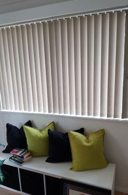 Window With Vertical Beige Blinds — Abundance Blinds In Tuggerah, NSW