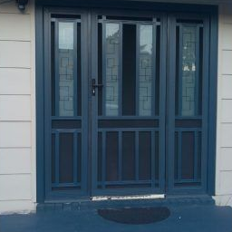 Blue Front Door With Glass Panels — Abundance Blinds In Charmhaven, NSW