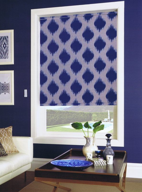 Blue Patterned Roller Blinds in a Room — Abundance Blinds In Lake Macquarie, NSW