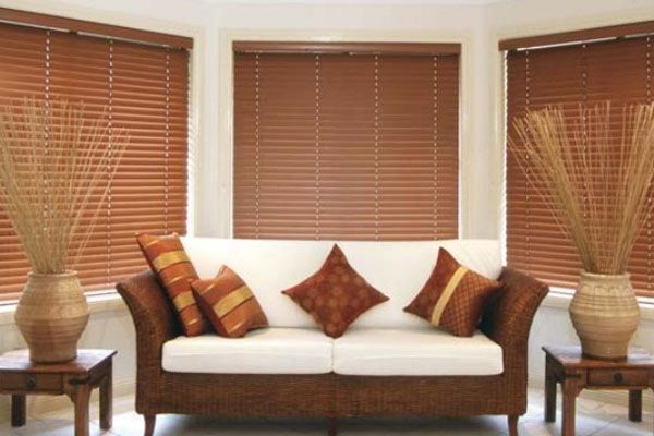 Living Room With Brown Blinds — Abundance Blinds In Charmhaven, NSW
