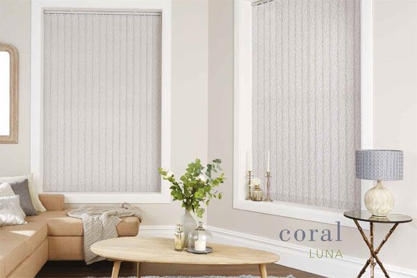 Living Room With Neutral-toned Vertical Blinds — Abundance Blinds In Charmhaven, NSW