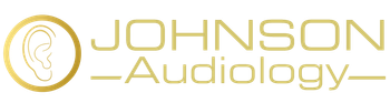 A logo for johnson audiology with a gold circle