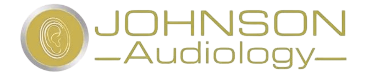 A logo for johnson audiology with a gold circle