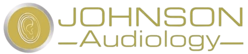 A logo for johnson audiology with a gold circle