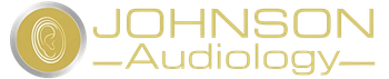 A logo for johnson audiology with a gold circle