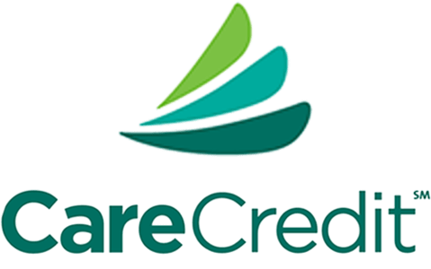 The logo for carecredit is green and white with a sailboat in the middle.