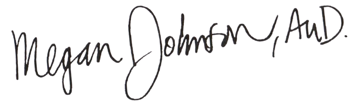 A handwritten signature of megan johnson / md on a white background.