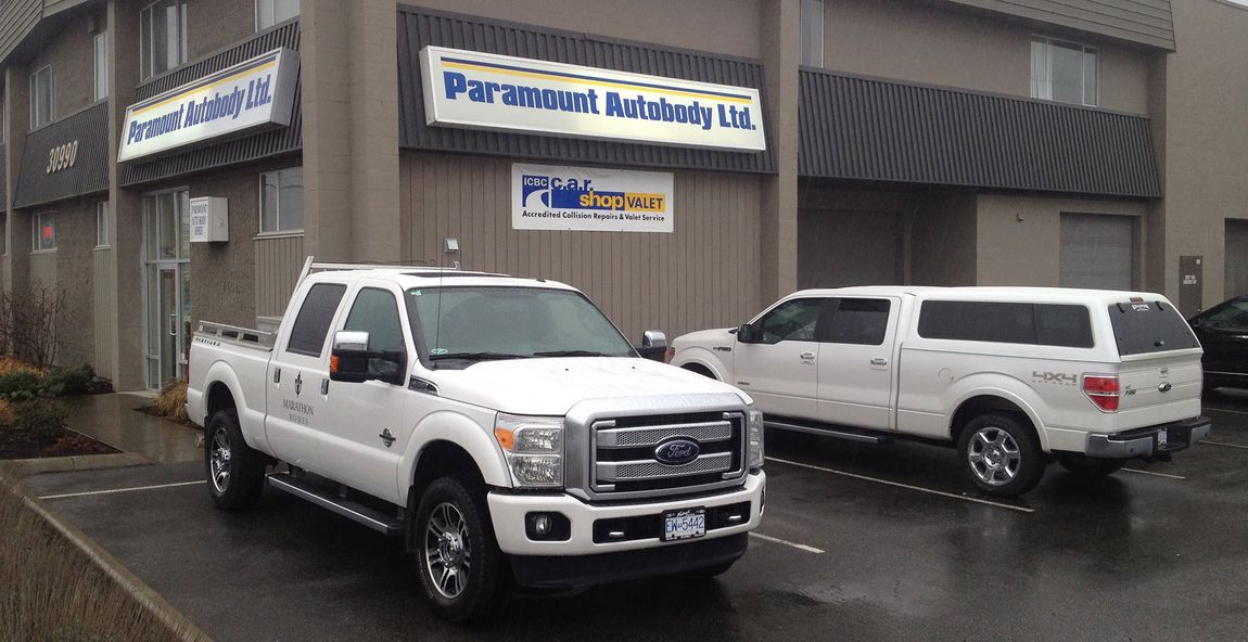 facade of our Paramount Autobody shop in Abbotsford