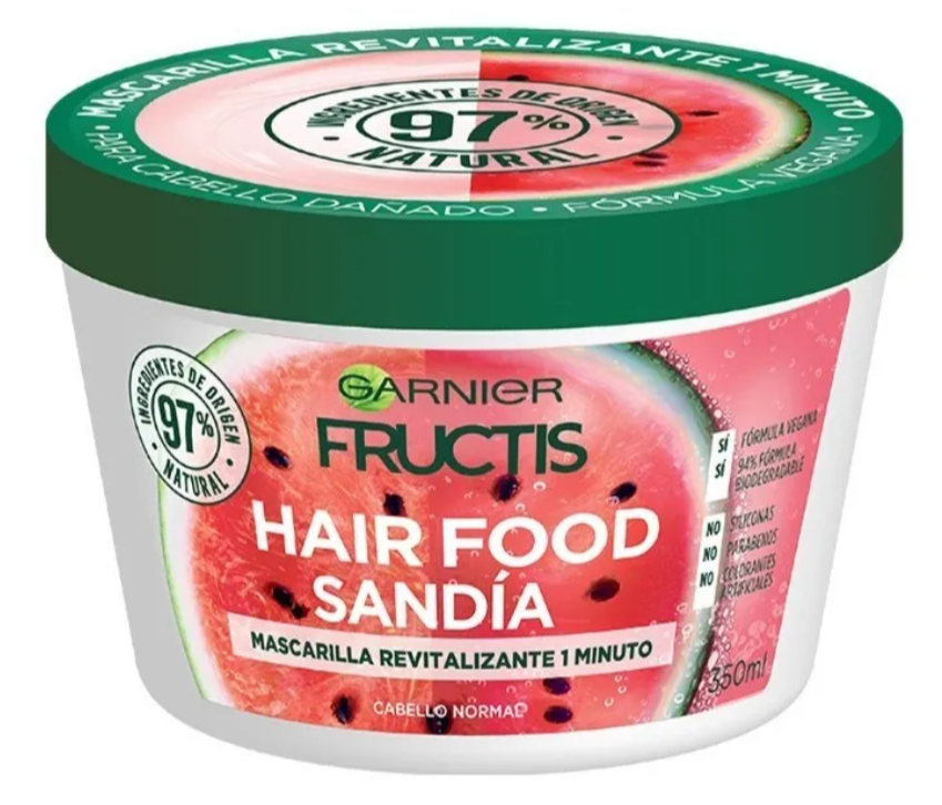 Un frasco de Garnier Fructis Hair Food Sandia