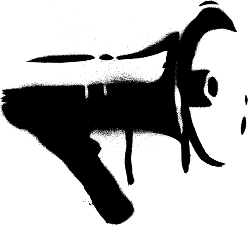 Schwarz lackiertes Megafon; zur Verstärkung der Stimme gedacht.