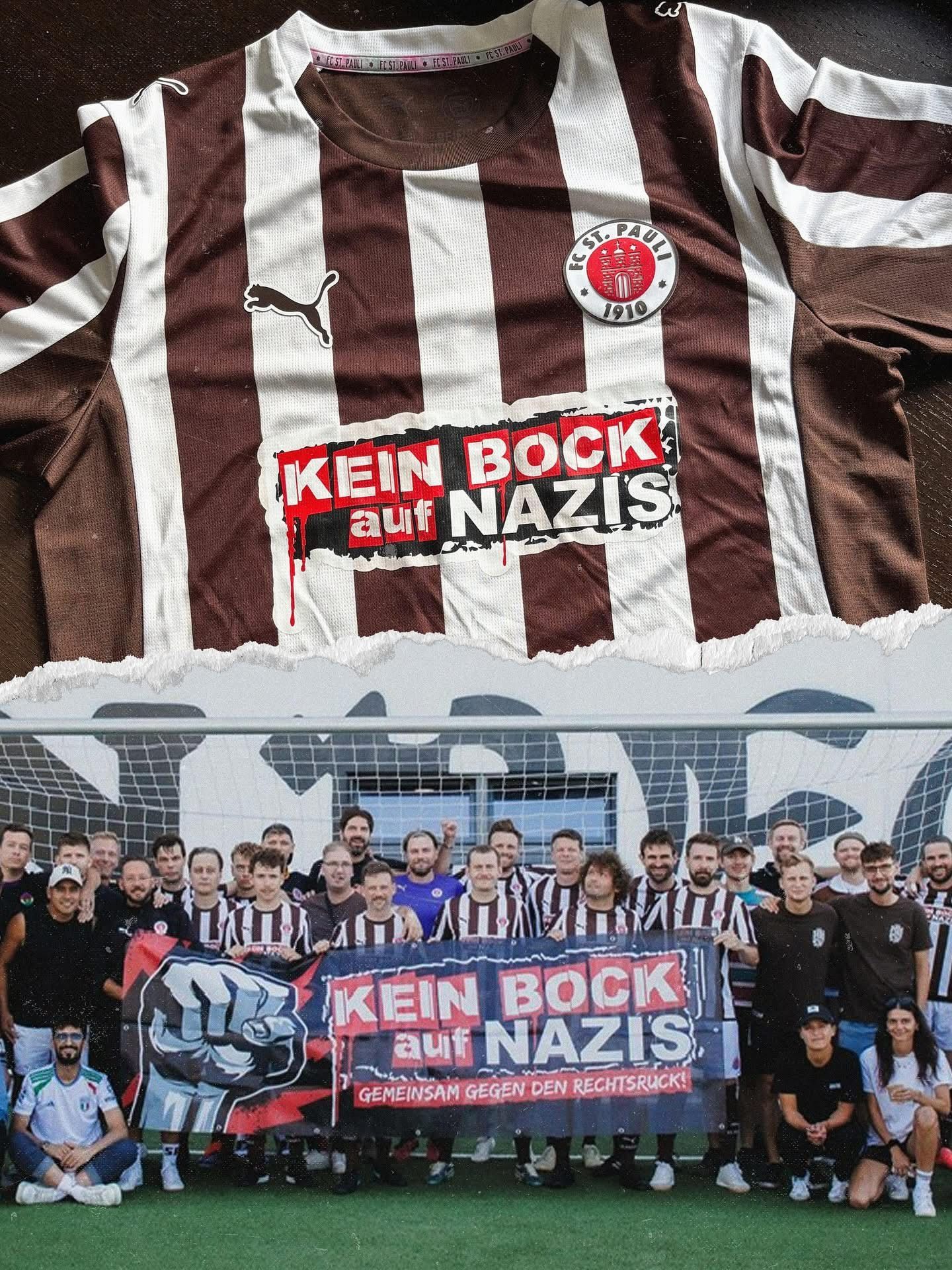 FC St. Pauli trikot mit Kein Bock Auf Nazis Logo