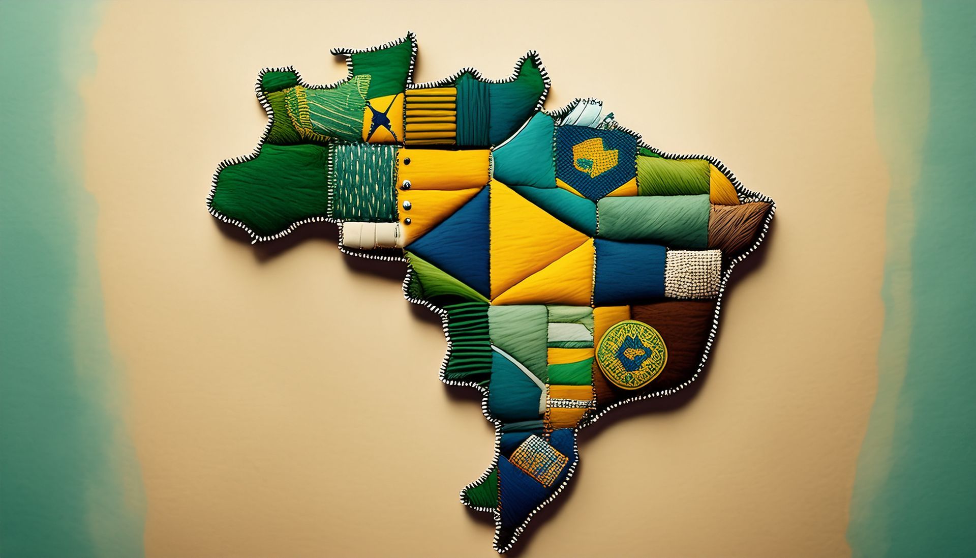 Uma pessoa caminhando em frente a um muro de tijolos com uma bandeira brasileira pintada nele