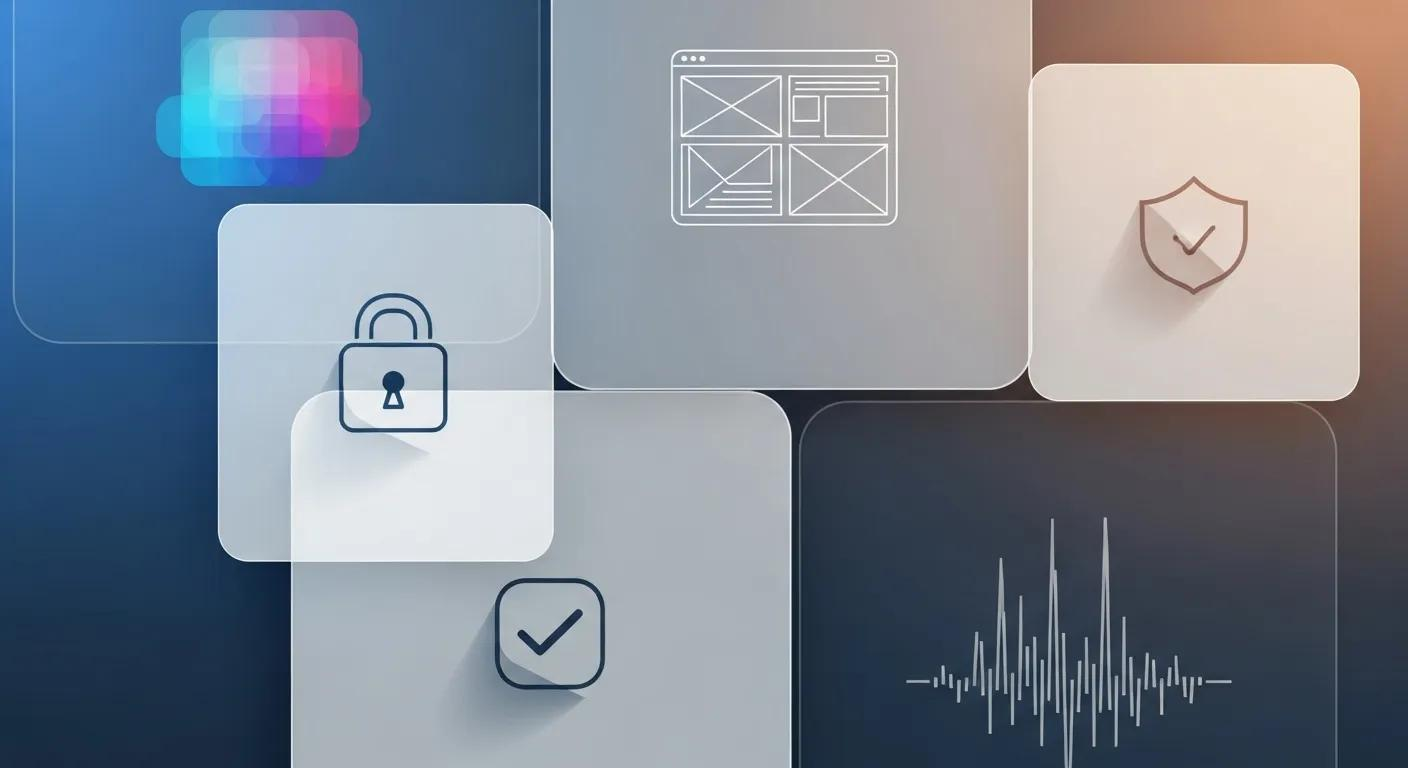 Diagram with icons related to security and web design.
