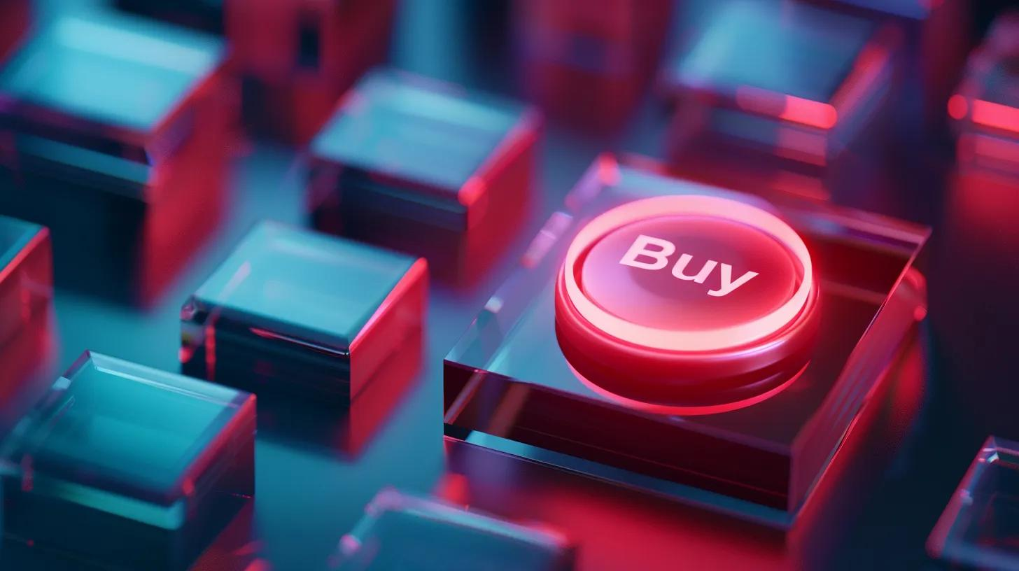 Glowing red “Buy” button on a futuristic keyboard interface