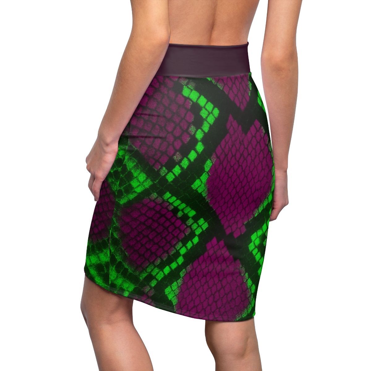 purple and green snake skin pencil skirt