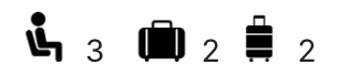 icons for 3 people 2 bags and 2 suitcases