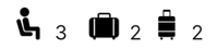 icons for 3 people 2 bags and 2 suitcases